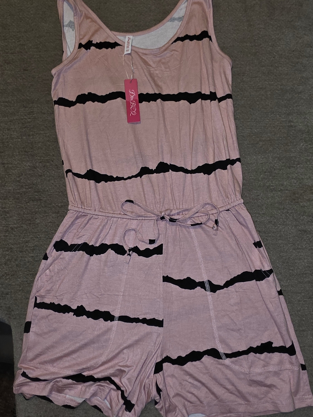 DouBCQ Pink & Black Striped Sleeveless Casual Romper XS